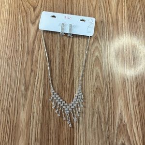 NWT ICING SILVER RHINESTONE DANGLE NECKLACE AND EARRINGS